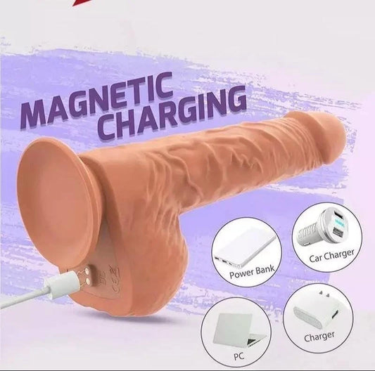 Realistic Silicone Vibrator with Magnetic Charging – Hands-Free Pleasure Device.